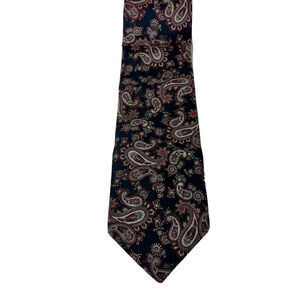 Vintage 1970s John Weitz Mens Silk Tie Navy Blue Multicolor Paisley 4"W x 59"L